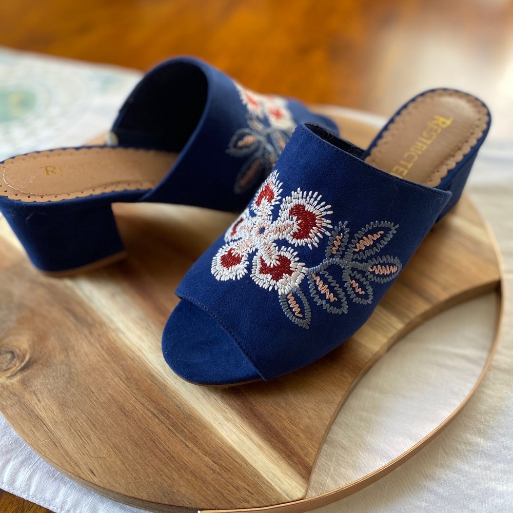 NEW Restricted Suede Floral Mules